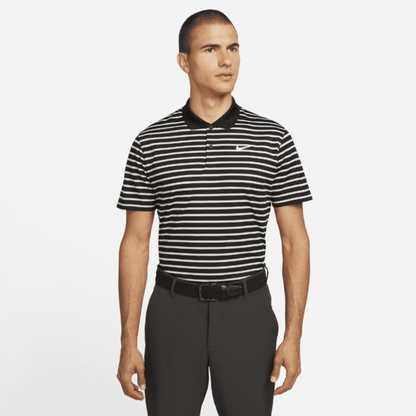 Stribet Nike Dri-FIT Victory-golfpolo til mænd - sort