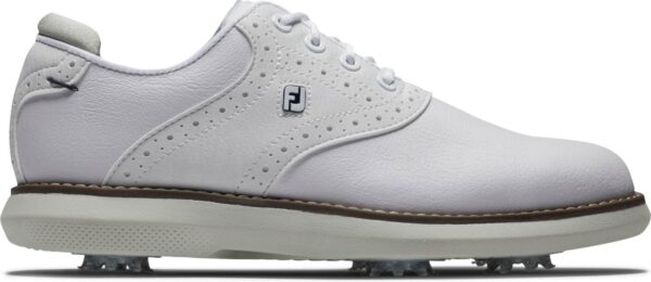 Footjoy Traditions Vandtætte Junior Golfsko Med Spikes - White - Str. 32 1/2 Normal