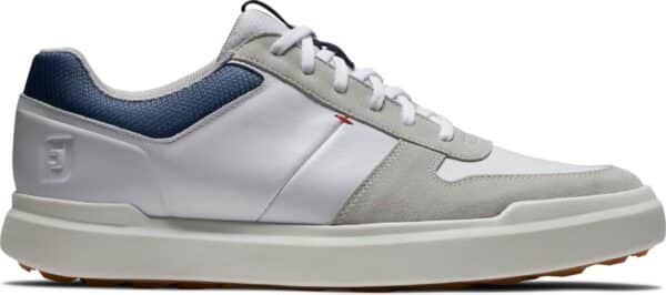 Footjoy Contour Casual (2024) Vandtætte Herre Golfsko Uden Spikes - White/Navy/Grey - Str. 39 Normal