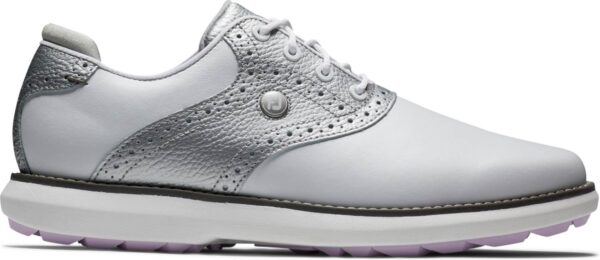 Footjoy Traditions Vandtætte Dame Golfsko Uden Spikes - White/Silver/Pur - Str. 36 1/2 Normal